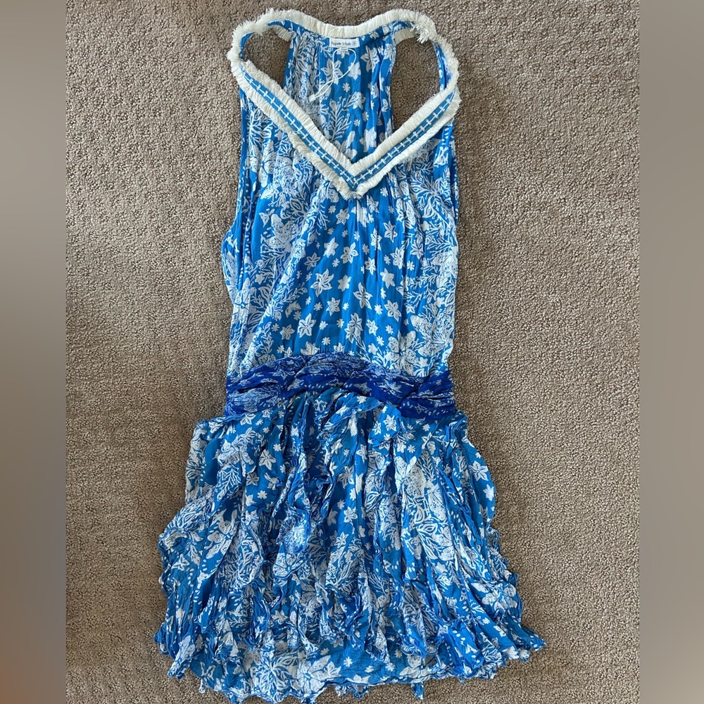 Poupette St. Barth Blue and White Fringe Detail